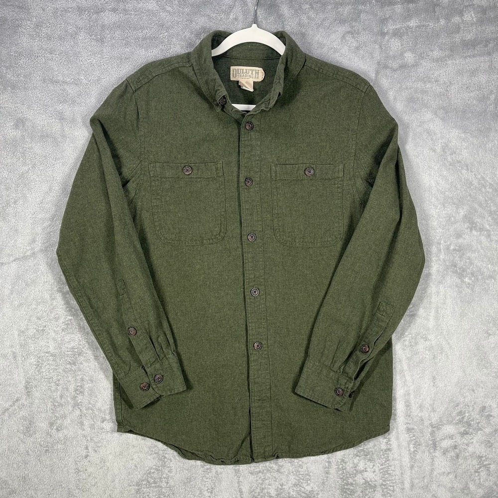 Duluth Trading Co Flannel Shirt Mens M Green Slim Fit Button Down